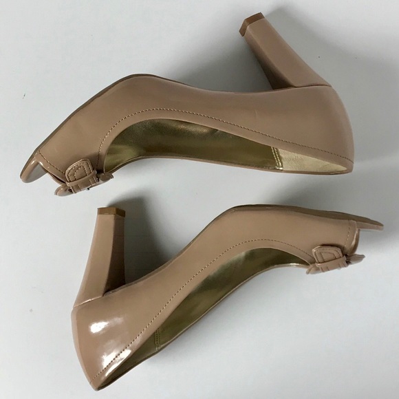 Etienne Aigner Buckle PeepToe Patent Leather Pumps - Picture 4 of 8